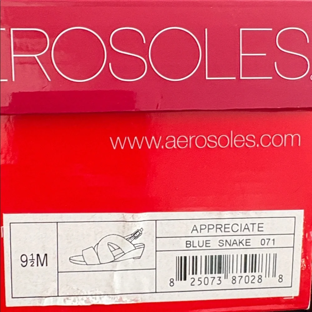 Aerosoles Appreciate Blue Snake Wedge Sandals Size 9 1/2